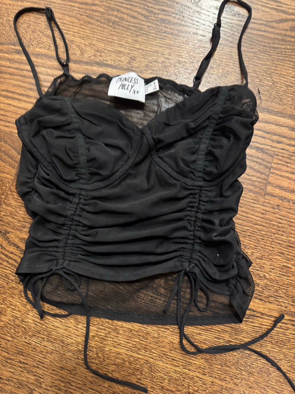 Princess Polly Black Ruched Mesh Cami